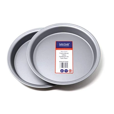 Image of Lets Cook Cookware 7 Inch Fixed Base Victoria Sandwich Pan Twin Pack, 18cm, British Made with Teflon Non Stick