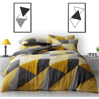 Image of GC GAVENO CAVAILIA Teddy Bear Duvet Cover Double Reversible Fleece Bedding Set Extra Warm Soft Cosy Snuggle Thermal Bed Linen with Pillowcases Ochre/Grey