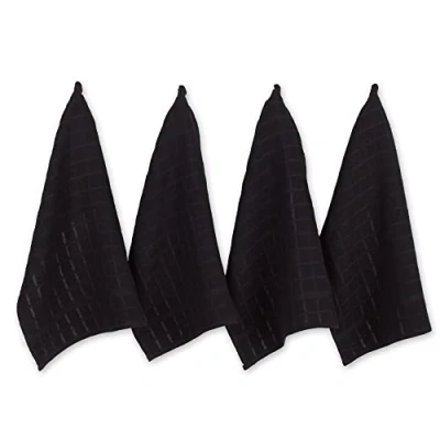 Image of DII Windowpane Dishtowel Set, Cotton, Black Solid, 16x26