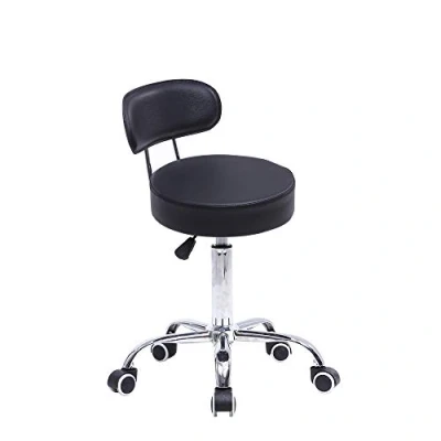 Image of KKTONER PU Leather Rolling Stool with Mid Back Height Adjustable Office Computer Home Drafting Swivel Task Chair Wheels (Black)