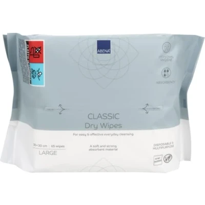 Image of ABENA Classic Dry Wipes Pack of 65 30 x 38cm Multifunctional Cleansing Hygiene Easy &amp; Effective Everyday Cleaning Disposable Towels Absorbency Level 3