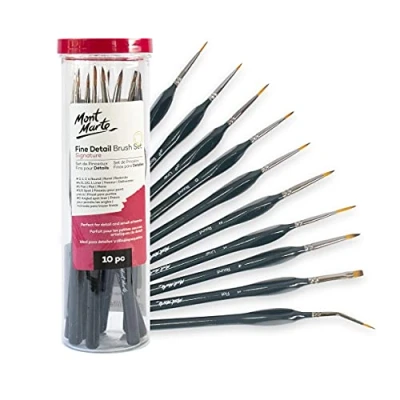 Image of Mont Marte Small Paint Brushes 10 fine Ideal Detail for Acrylic Paint, Watercolour, Oil