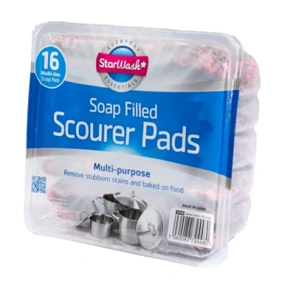 Image of Zale Yardley Soap Filled Scourer Pads, Pack of 16, Sponges Scrubbing Scouring Pad, Stain and Grease Cutting, Washing Up Non Scratch Scrub, Steel Wool Cleaning Scrub