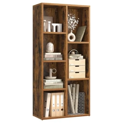 Image of VASAGLE Bookcase, Wooden Bookshelf with 7 Compartments, Floor Standing Storage Unit for Files, Decor, In Study, Living Room, Bedroom, 24 x 50 106 cm, Rustic Brown LBC27BX