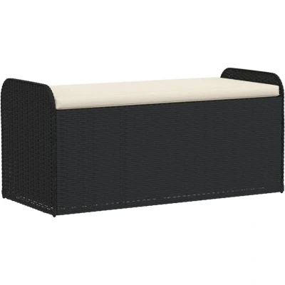 Image of vidaXL Storage Bench with Cushion Black 115x51x52 cm Poly Rattan