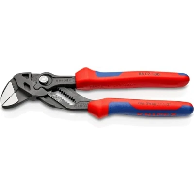 Image of Knipex pliers Wrenches and a wrench in single tool grey atramentized, with multi component grips 180 mm (self service card/blister) 86 02 SB