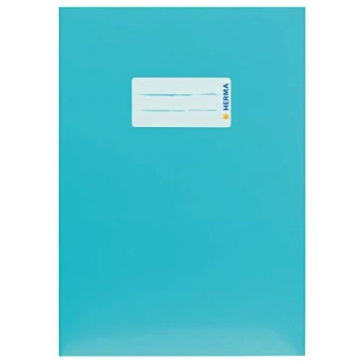 Image of HERMA Cardboard Exercise Book cover A5, with inscription field, made of extra strong cardboard, slip on jackets for school, turquoise