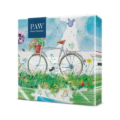 Image of PAW Napkins 3 Ply (33 x 33 cm) I 20 Pieces Perfect for Birthdays, Parties, Weddings, Communion Paper Colorful Flowers, Spring, Summer, Bicycle Color: Watercolor