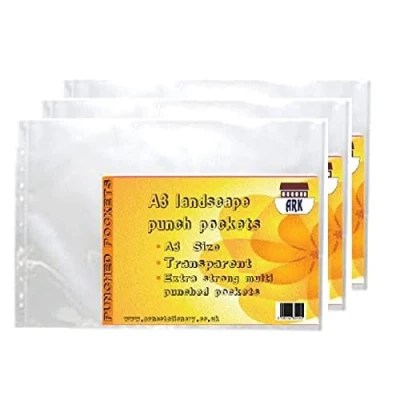 Image of 30 x ARK A3 Glass Clear Plastic 90 Micron Strong Punched Pockets (Landscape)