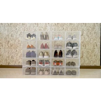 Image of ABBAware Large Clear Plastic Shoe Box, Storage Boxes, Stackable Organiser Container with transparent door fits up to UK size 11, pack of 12&#039;s