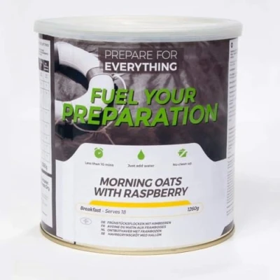 Image of Fuel Your Preparation Porridge oats with tangy raspberry pieces. Freeze dried. 25 year shelf life large tin 15 portions