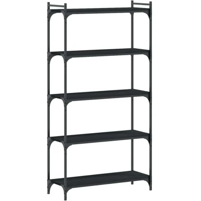 Image of vidaXL Bookcase 5 Tier Black 80x30x154 cm Engineered Wood