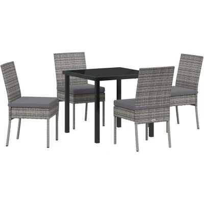 Image of vidaXL 5 Piece Garden Dining Set Grey Poly Rattan