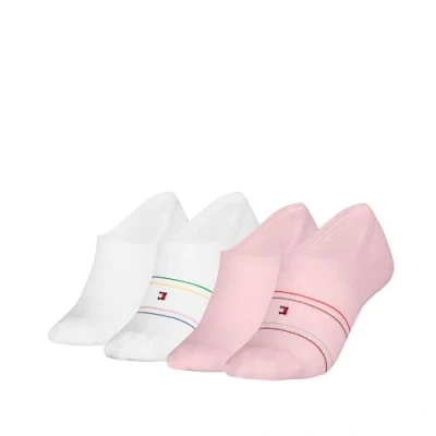 Image of Tommy Hilfiger Women Footie Shine ECOM 4 PACK Trainer socks, Women&#039;s, Size: 2.5 5, Light pink / white