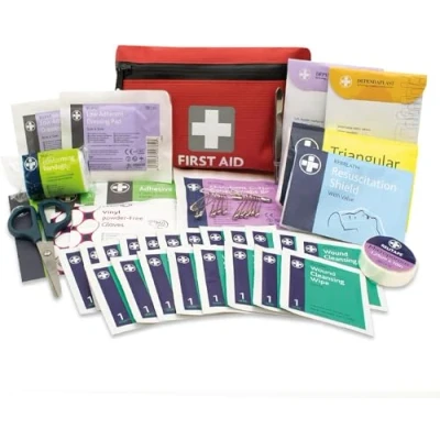 Image of Lewis Plast Premium 92 Piece First Aid Kit Safety Essentials for Travel, Car, Home, Camping, Work, Hiking &amp; Holiday Red , Small