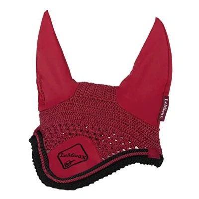 Image of LeMieux Classic Crochet Fly Hood with Comfortable Lycra Ears in Chilli Sport Horse Wear for Competitive Rider Large