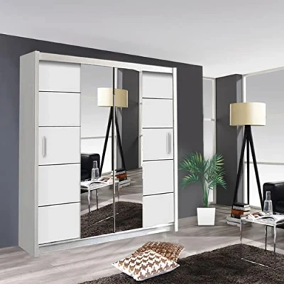 Image of 2&amp;3 Door Oslo Sliding Mirror Wardrobe In 3 Color and 4 Sizes (White, 150CM)