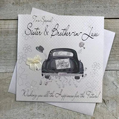 Image of WHITE COTTON CARDS Sister &amp; Brother in Law Handmade Wedding Card, BD36