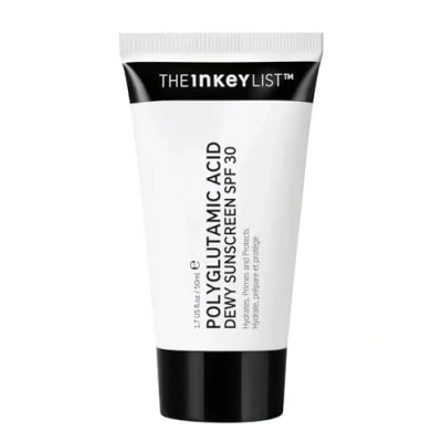 Image of The Inkey List Polyglutamic Acid Dewy Sunscreen SPF 30 50ml, Broad Spectrum SPF, Fragrance free, Non Greasy, Suitable For All Skin Types