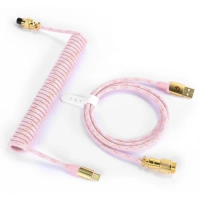 Image of MAMBASNAKE C03 Coiled USB C Cable for Gaming Keyboard, Starlight Nylon Braided Mechanical Keyboard with Detachable Metal Aviator, Double Sleeved, Pro Custom Type Charging Pink