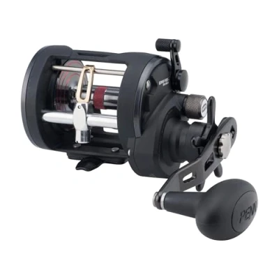 Image of PENN Warfare™ Level Wind, Fishing Reel, Conventional Reels, Sea Inshore/Nearshore Fishing, Saltwater Boat or Kayak Fishing,Unisex, Black/Red/Smoke, 20 Left Hand