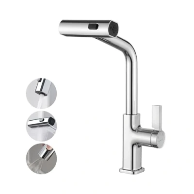 Image of Ibergrif M22145 Kitchen Sink Taps Mixer with Pull Out Spray, 3 Functions Sprayer, 360 Swivel, Chrome Brass