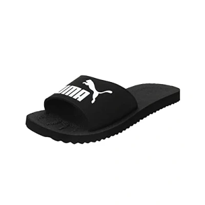 Image of PUMA Unisex Purecat Slide Sandal, Black White, 3 UK
