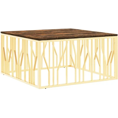 Image of vidaXL Coffee Table Gold Stainless Steel and Solid Wood Reclaimed