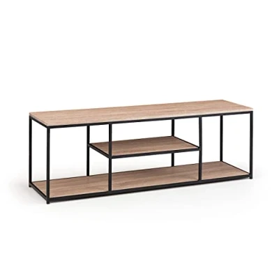 Image of Julian Bowen Tribeca Tv Unit, Metal and Mdf, Sonoma Oak Effect Black, Height: 47, Width: 140, Depth: 40cm