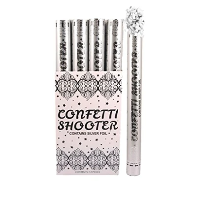 Image of 50cm Confetti Shooter Silver Foil. Pack of 6 Shooters.