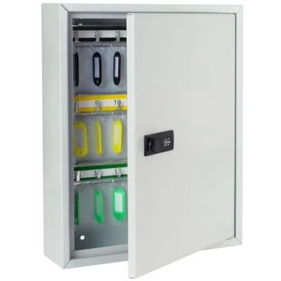 Image of HMF 13642 07 Key Cabinet with Number Code, Large Cabinet, 42 Hooks, 35 x 27 8 cm, Light Grey