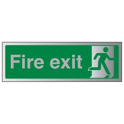 Image of V Safety Fire Exit Final Man Right Sign 450mm x 150mm 3mm Brushed Alu Comp