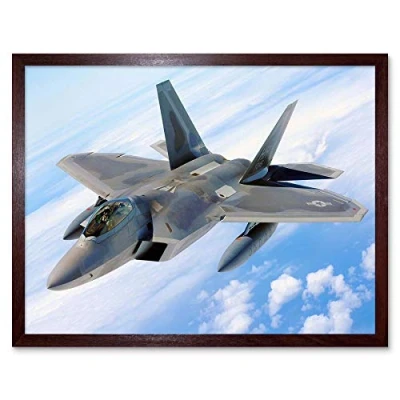 Image of Wee Blue Coo Military Air Plane Bomber Fighter Jet Fly F 22 Raptor Art Print Framed Poster Wall Decor 12X16 Inch