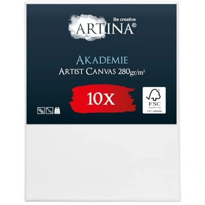 Image of Artina 10pcs Paint Canvas Set 40x50 cm FSC® for Painting 100% Cotton Stretcher Frame 280 g/m² Blank Canvases Art Acrylic, Watercolour &amp; Oil Plain Akademie