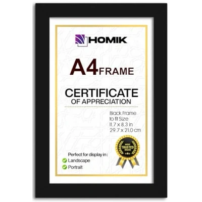 Image of HOMIK A4 photo frame with acrylic safety glass, decorative frame, ideal for gifting and hanging on the wall