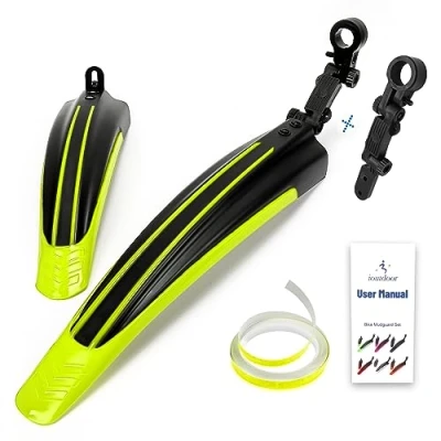 Image of ioutdoor Bike Mudguard Set with 27ft DIY Reflective Tape, Fenders Adjustable,Bicycle Front Rear Mud Guard Fits for 20&quot;,22&quot;,24&quot;,26&quot;,27&quot;,28&quot; MTB Mountain Road Cycling (Fluorescent Yellow)