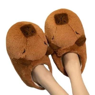 Image of Capybara House Slippers, Cotton Cute Soft Comfortable Bedroom Shoes, Cartoon Plush Animal Slippers Winter Shoes Warm Fleece