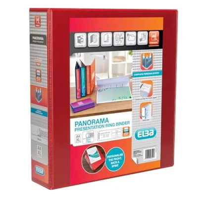Image of Elba A4 4 D Ring Binder, 50mm capacity, 70mm spine, Presentation Folder with Customisable Cover, Portrait, Red (Single)