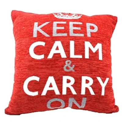 Image of Home Harmony Chenille Cushion Cover 45cm x Keep Calm And Carry On (Red)