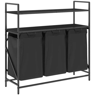 Image of vidaXL Laundry Basket 3 Compartments with Shelves Black Oak