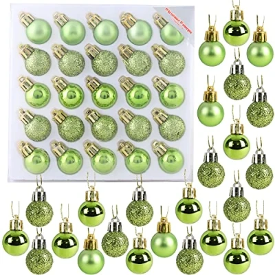 Image of Christmas Concepts® Pack of 25 25mm (1&quot;) Mini Tree Baubles Shiny, Matte &amp; Glitter Decorated (Lime Green)