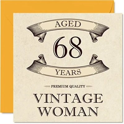 Image of Vintage 68th Birthday Cards for Women Aged 68 Years Fun Card Mum Sister Wife Girlfriend Nanny Grandma Auntie, 145mm x Ladies Greeting Cards,
