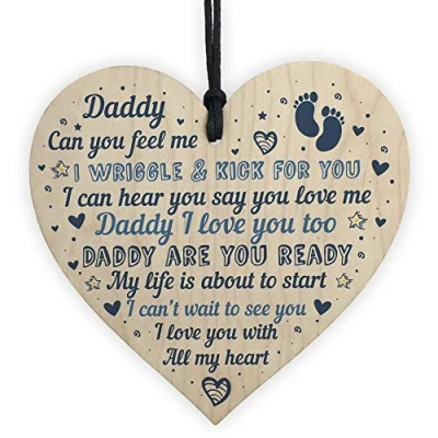 Image of RED OCEAN Daddy To Be Gifts From Daughter And Son Wooden Heart Bump Baby For Dad