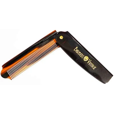 Image of Barbers Vintage Folding Comb (Tortoise Shell Finish). Luxury Hand Made Pocket Flip for Men. Perfect Male Grooming Hair/Moustache/Beard.