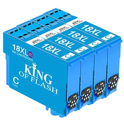 Image of KING OF FLASH Replacement for Epson 18 18XL Cyan Ink Cartridges Compatible Expression Home XP 425 422 415 412 325 322 315 312 225 215 212 405 (4 Cyan)