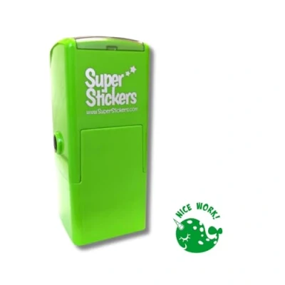 Image of Superstickers Teacher Stamp Nice Work Narwhal Design Green Ink Self Inking Education Stamper For Marking 23 x 23mm