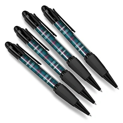 Image of Destination Vinyl ltd 4 x Matching Ballpoint Pens Scottish Teal Pink Tartan Scotland #12328