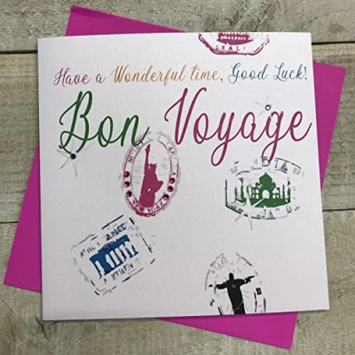 Image of WHITE COTTON CARDS Have A Wonderful Time, Good Luck Bon Voyage Handmade Card, N40