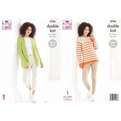 Image of King Cole 5736 Knitting Pattern Womens Cardigan and Sweater in Cottonsoft DK