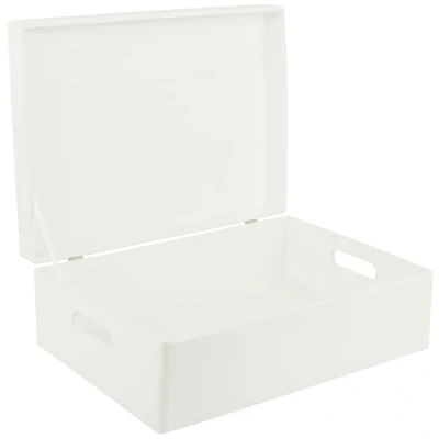 Image of Creative Deco XL White Wooden Storage Box 40 x 30 14 cm (+/ 1 cm) with Hinged Lid &amp; Handles Gift for Christmas Xmas Wood Keepsake Memory Craft Chest